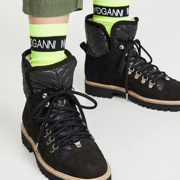 GANNI WOMEN’S QUILTED HIKING BLACK LACE UP BOOTS SZ EU39 - Picture 3 of 12